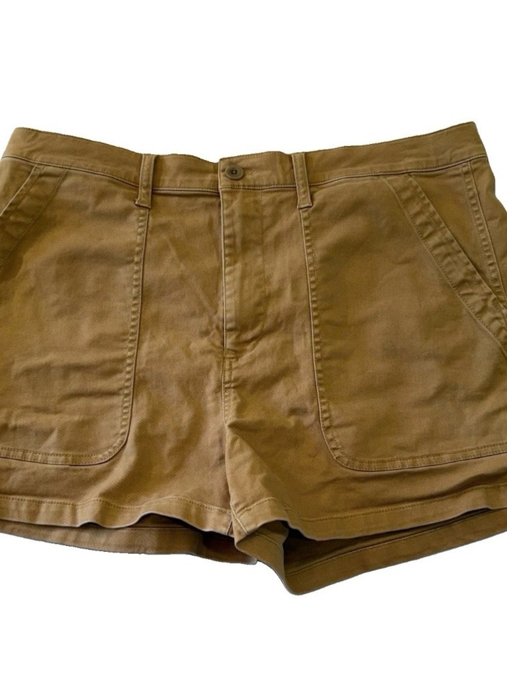Womens Madewell Khaki Canvas Brown Shorts Sz 32 High Waisted Stretch